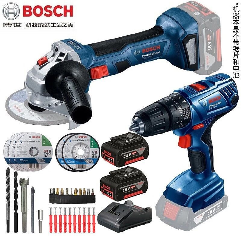 Угловая шлифовальная машина Bosch GWS180-Li + Дрель Bosch, насадки, два аккумулятора