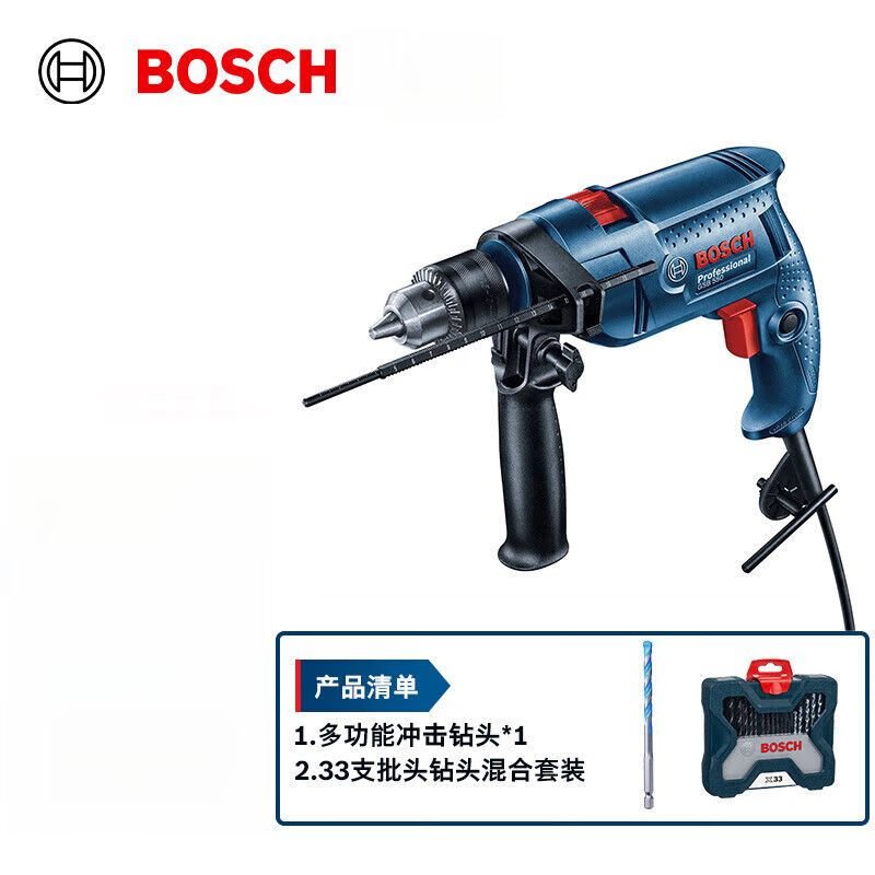 Ударная дрель Bosch GSB 550 + набор сверл, 33 штуки