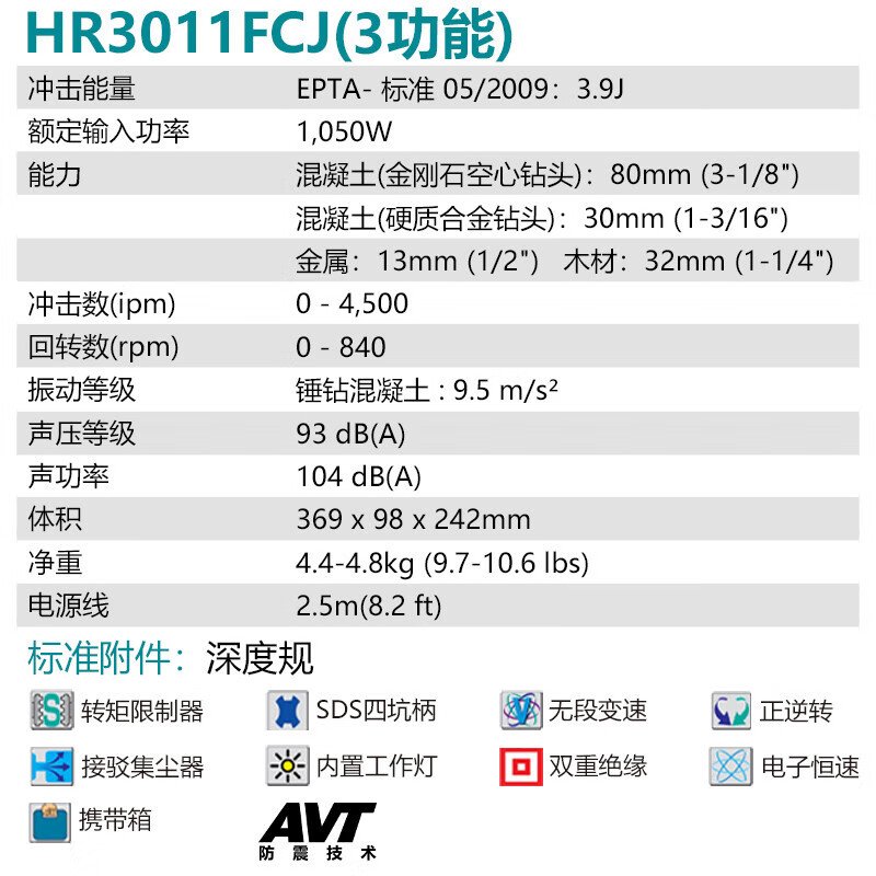 Перфоратор Makita HR3011FCJ, 30 мм