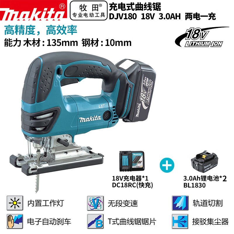 Пила проволочная Makita DJV180 + два аккумулятора 18V/3.0Ah, зарядное устройство